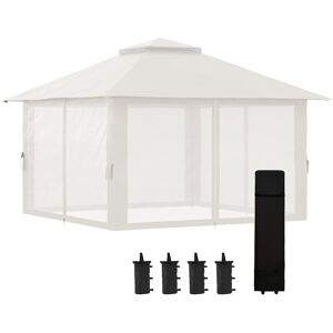 Outsunny Tonnelle barnum de jardin pop-up pliant double toit protection UV 50+ avec 4 moustiquaires zippées 4 x 4 m Blanc