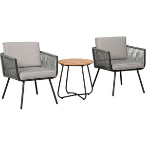 Outsunny Ensemble de jardin en résine tressée 3 pièces cadre en acier 2 fauteuils + table basse coussins inclus gris