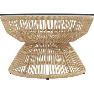 Outsunny Table basse de jardin ronde, table d'appoint en résine aspect rotin et plateau verre trempé Ø60 x 37H cm