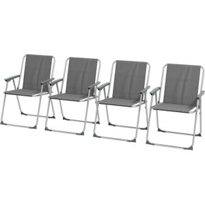 Outsunny Lot de 4 chaises pliantes de jardin camping plage avec accoudoirs, tissu Oxford, gris