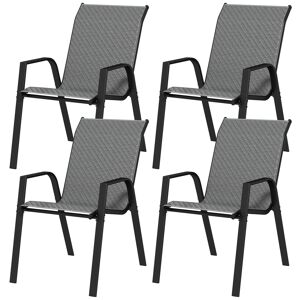 Outsunny Lot de 4 chaises de jardin empilables, fauteuil d'extérieur avec accoudoirs et revêtement en résine tressée effet rotin