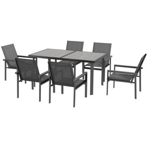 Outsunny Salon de jardin 5 pièces avec 1 table à manger et 4 chaises - plateau en verre trempé avec trou pour parasol gris