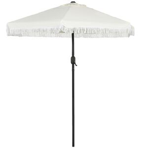 Outsunny Parasol de jardin inclinable parasol avec manivelle à franges style bohème 6 baleines Ø 225 x 223H cm crème et mât noir