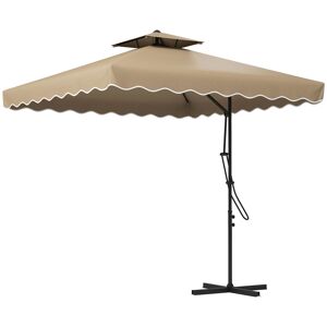 Outsunny Parasol déporté parasol de jardin carré avec pied en croix double toit pour jardin, terrasse, balcon, kaki