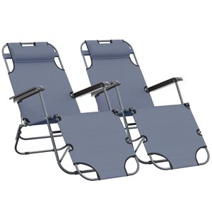 Outsunny Lot de 2 Chaises Longue inclinable transat Bain de Soleil fauteuil relax jardin 2 en 1 Pliant têtière Amovible