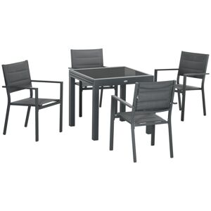 Outsunny Salon de jardin en aluminium et textilène table extensible 4 chaises empilables 4 personnes gris