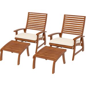 Outsunny Fauteuils de jardin - chaises relax avec repose-pieds lot de 2 - ensemble de 4 pièces bois d'acacia avec coussins crème