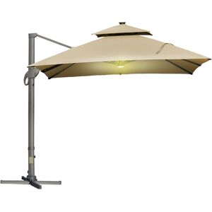 Outsunny Parasol déporté carré double toit inclinable pivotant manivelle en aluminium protection solaire 3 x 3 x 2,66 m kaki