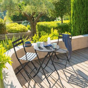 Hespéride Table de jardin pliante ronde GREENSBORO Graphite 2 places - Acier traité époxy, Traitement antirouille renforcé Hespéride