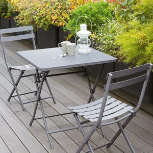 Hespéride Table de jardin pliante carrée GREENSBORO Gris quartz 2 places - Acier traité époxy, Traitement antirouille renforcé Hespéride