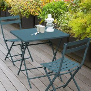 Hespéride Table de jardin pliante carrée GREENSBORO Bleu canard 2 places - Acier traité époxy, Traitement antirouille renforcé Hespéride