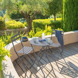 Hespéride Table de jardin pliante ronde GREENSBORO Gris quartz 2 places - Acier traité époxy, Traitement antirouille renforcé Hespéride