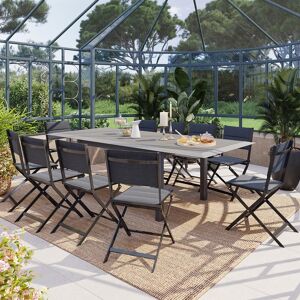 Table de jardin extensible ALLURE Effet bois muscade   Graphite 10 places - Aluminium traité époxy Hespéride - Publicité