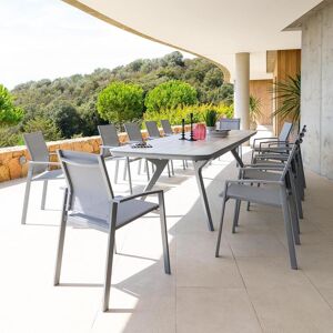 Hespéride Table de jardin extensible PULPY Gris quartz 12 places - Aluminium traité époxy, Verre revêtement céramique Hespéride