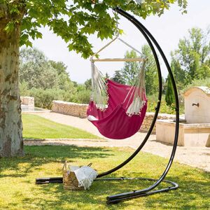 Hespéride Chaise de détente suspendue Cuenca Framboise Coton naturel, Bois Hespéride