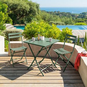 Hespéride Table de jardin pliante carrée GREENSBORO Vert olive 2 places - Acier traité époxy, Traitement antirouille renforcé Hespéride