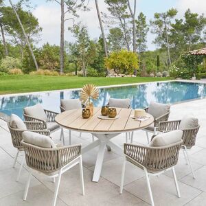 Hespéride Table de jardin ronde ORIENGO Acacia   Blanc 8 places - Aluminium traité époxy, certifié FSC® Hespéride