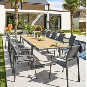 Hespéride Table de jardin extensible CORVO Acacia   Graphite 12 places - Aluminium traité époxy, certifié FSC® Hespéride