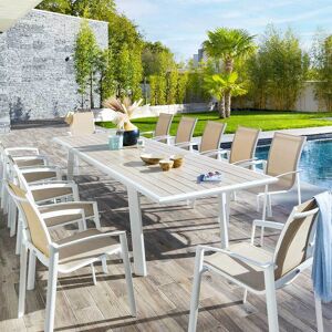 Hespéride Table de jardin extensible PAVANE Lin   Blanc 12 places - Aluminium traité époxy Hespéride