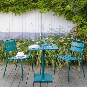 Hespéride Table de jardin carrée PHUKET Bleu canard 2 places - Acier Ancien prix : 129€ Hespéride
