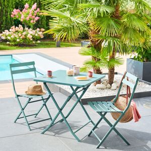 Hespéride Table de jardin pliante carrée GREENSBORO Vert jade 2 places - Acier traité époxy, Traitement antirouille renforcé Hespéride