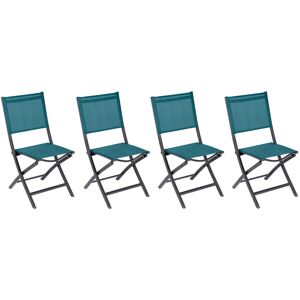 Hespéride Lot de 4 chaises jardin pliantes ESSENTIA Bleu canard   Graphite Aluminium traité époxy, Texaline Hespéride