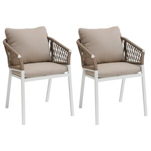 Hespéride Lot de 2 fauteuils jardin ORIENGO Taupe   Blanc Aluminium, Mailles tressées, Polyester Hespéride