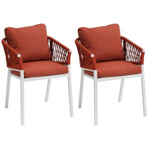 Hespéride Lot de 2 fauteuils jardin ORIENGO Brique   Blanc Aluminium, Mailles tressées, Polyester Hespéride