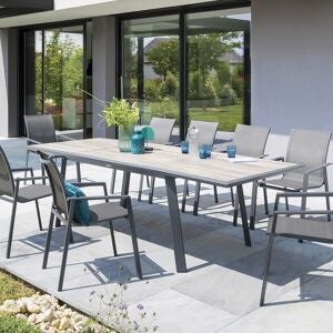 Hespéride Ensemble table de jardin extensible PAVANE Pécan + 10 fauteuils AXANT 1 places et empilables Hespéride