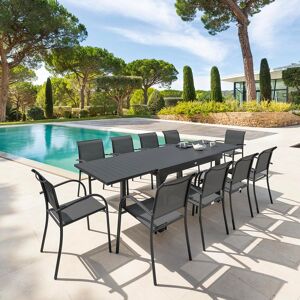 Hespéride Ensemble table de jardin extensible PIAZZA Graphite + 10 fauteuils 1 places et empilables Hespéride