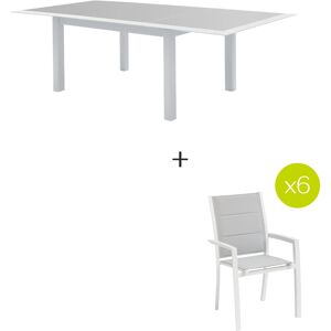 Hespéride Ensemble table de jardin extensible ALLURE Gris   Blanc + 6 fauteuils 1 10 places et empilables Hespéride