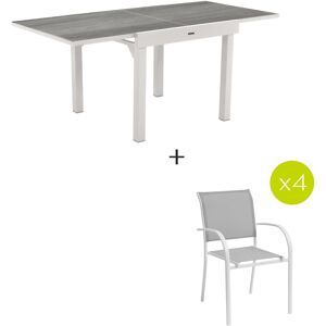 Hespéride Ensemble table de jardin extensible PIAZZA Gris smoke + 4 fauteuils 1 8 places et empilables Hespéride