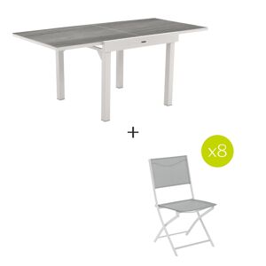 Hespéride Ensemble table de jardin extensible PIAZZA Gris smoke + 8 chaises MODULA 1 places et pliables Hespéride