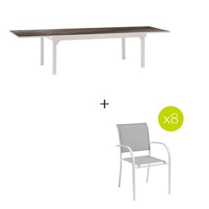 Hespéride Ensemble table de jardin extensible PIAZZA Gris smoke + 8 fauteuils 1 12 places et empilables Hespéride