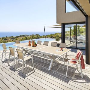 Hespéride Table de jardin extensible AXIOME Effet bois Lin   Blanc 12 places - Aluminium traité époxy Hespéride