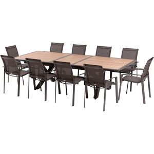 Hespéride Ensemble table de jardin AXIOME Effet bois honey + 10 fauteuils AXANT 1 extensible places et empilables Hespéride