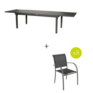 Hespéride Table de jardin extensible PIAZZA Graphite + 8 fauteuils 1 12 places et empilables Hespéride