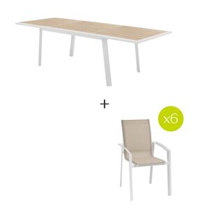 Hespéride Table de jardin extensible PAVANE Blanc + 6 fauteuils AXANT 1 10 places et empilables Hespéride
