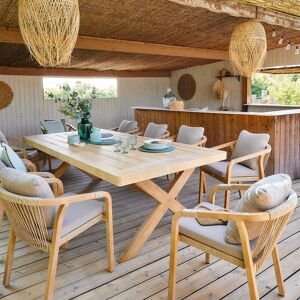 Ensemble table de jardin rectangulaire XENIA Acacia + 10 fauteuils PAPOUASIE 1 places et Hespéride - Publicité