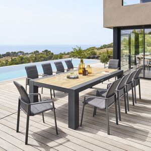 Hespéride Table de jardin rectangulaire MARBELLIA Graphite + 10 fauteuils DIÈSE 1 places et empilables Hespéride