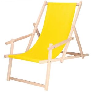 Chaise longue pliante en bois - SPRINGOS - Transat de Jardin - Jaune - Adulte - Extérieur - Publicité