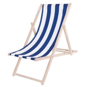 Transat de Jardin - SPRINGOS - Chaise longue pliante en bois de plage - réglable en 3 positions - Bleu / Blanc - Publicité