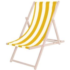 Transat de Jardin - SPRINGOS - Chaise longue pliante en bois de plage - réglable en 3 positions - Jaune et blanc - Publicité