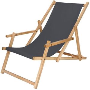 SPRINGOS® Transat de Jardin Chaise longue pliante en bois imprégné Avec accoudoirs - Graphite - Publicité