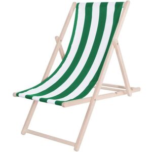 Transat de Jardin - SPRINGOS - Chaise longue pliante en bois de plage - réglable en 3 positions - Vert/Blanc - Publicité