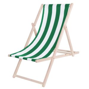 Transat de Jardin - SPRINGOS - Chaise longue pliante en bois de plage - réglable en 3 positions - Vert/Blanc - Publicité