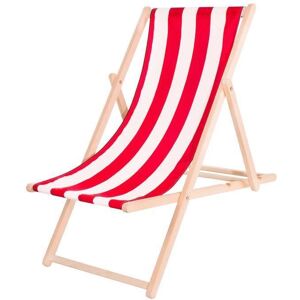 Transat de Jardin pliant en bois SPRINGOS® - Rouge/Blanc - 90x53x68 cm - 120 kg - Publicité