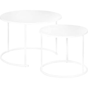 Outsunny Lot de 2 Tables Basses Rondes gigognes empilables de Jardin métal époxy Blanc - Publicité