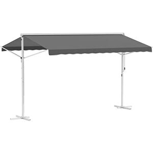 Outsunny Store Double Pente 4 x 3 m Manuel rétractable Inclinaison réglable métal époxy Blanc Polyester imperméabilisé Anti-UV Gris - Publicité