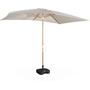 Alice's Garden Parasol droit sable rectangulaire 2x3m. mât central imitation bois en aluminium orientable et manivelle d'ouverture - Publicité